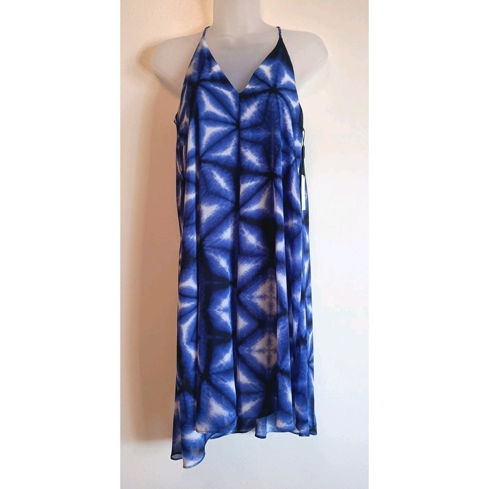 Calvin Klein Blue Abstract Print Chiffon Mini Dress Braided Strap NWT 2